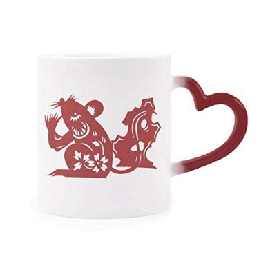 Imagem de Year Of Rat Animal China Zodíaco Padrão Sensível ao Calor Caneca de Grés Mudança de Cor Vermelha