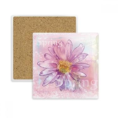Imagem de Porta-copos quadrado de flor de crisântemo rosa em aquarela, suporte de subplaca, pedra isolante