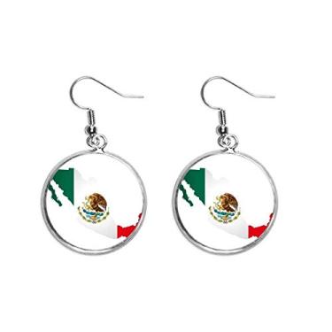 Imagem de Brinco feminino vermelho verde símbolo do mapa do México águia comer cobra brinco pendente prata gota joia