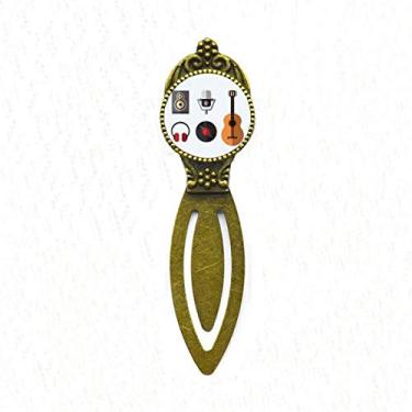 Imagem de Fone de ouvido de guitarra, microfone de CD, estampa de música, marcador de livro retrô, etiqueta de escritório, marcador de página
