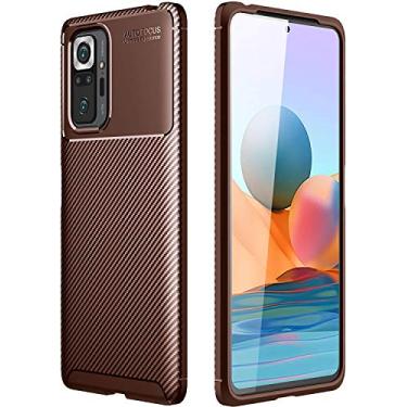 Imagem de Capa Capinha Anti Impacto Para Xiaomi Redmi Note 10 com Tela de 6.43" polegadas - Case Com Desenho Fibra De Carbono Shock Queda - Danet (Marrom)