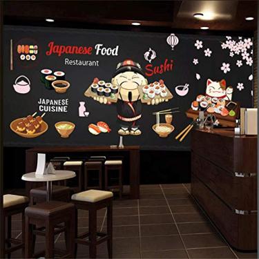 Imagem de Papel de parede de fundo preto 3D japonês Cuisine 3D decoração de sushi, restaurante, decoração industrial, papel de parede 3D 120 cm (C) × 80 cm (A)