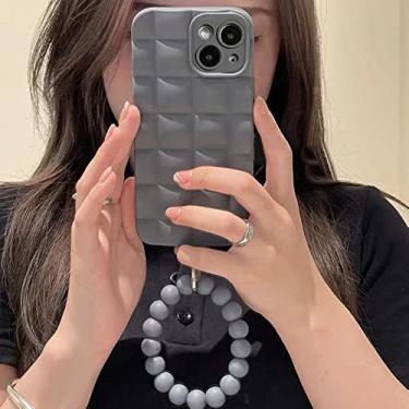 Imagem de Pulseira com miçangas de treliça fofa capa para telefone com corrente para iPhone 14 Pro Max 13 12 11 X XS XR 6 7 8 Plus SE Capa, cinza, para iphone 11Pro Max