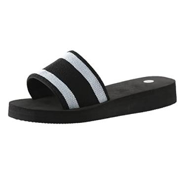Imagem de Sandálias de suporte de arco para mulheres elegantes confortáveis moda um pé para usar em casa e fora chinelos casuais de praia (preto, 35)
