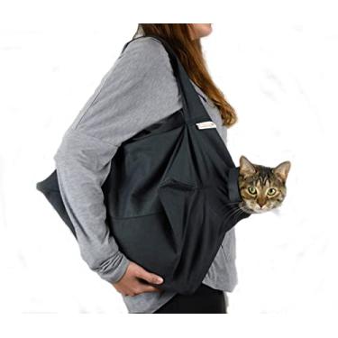 Imagem de Cat-in-the-Bag Transportador confortável e aconchegante – Porta-gatos de carvão extra pequeno, macio e transportador de animais de estimação para cortar unhas, visitas ao veterinário, administração de