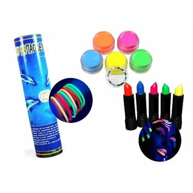 Imagem de Kit Festa Neon Adereços Pulseira Neon + Tinta + Batom Neon
