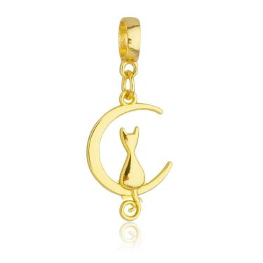 Imagem de Pingente Berloque Gato na Lua Pandora Banhado a Ouro 18k