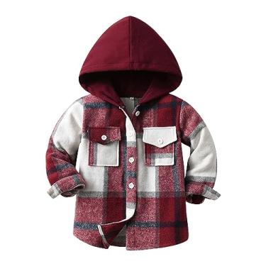 Imagem de Mercatoo Camisa xadrez de flanela com capuz e botões para bebês, camisa xadrez com capuz, roupas, B, 12-18 Meses