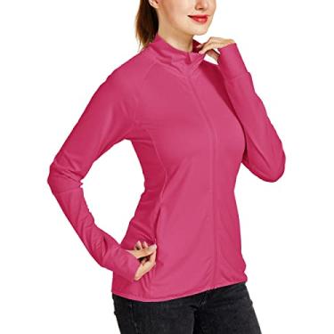 Imagem de Willit Camisas femininas de manga comprida FPS 50+ com proteção solar FPS camisas corrida caminhada jaqueta atlética UV leve rosa G