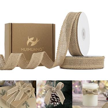 Imagem de HUIHUANG Fita de serapilheira natural 1" x 20 jardas Fita de tecido de serapilheira de juta para embrulho de presente, fitas finas de serapilheira para artesanato, grinaldas, laços, rústico, casa,