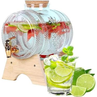 Imagem de Dispensador de bebidas de vidro, dispensador de suco de barril de 1L/3L/5L com torneira e suporte, dispensador de bebidas em jarra para bebidas de festa, suco, chá gelado, limonada, cerveja
