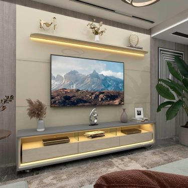 Imagem de Painel e Rack LED Rodízios Royal Requinte 212 Off White Cinza - Gelius