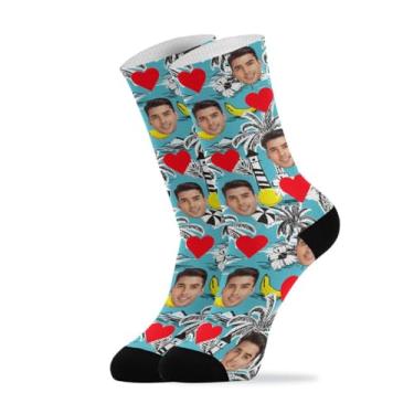 Imagem de junzan Meias personalizadas com foto presentes personalizados azul ilha tropical rosto personalizado em meias para homens mulheres meias personalizadas, Ilha tropical azul, One Size