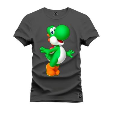 Imagem de Camiseta Plus Size Estampada Unissex Macia Confortável Premium Dino Verde Grafite G2