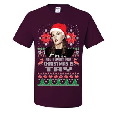 Imagem de wild custom apparel Camisetas feias de Natal All I Want for Christmas is Tay, Marrom, M