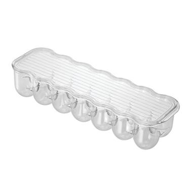 Imagem de iDesign Porta-ovos de plástico para geladeira com alça e tampa, organizador de armazenamento de geladeira para cozinha, comporta até 35 cm, 10,8 cm x 36,8 cm x 7,6 cm, transparente