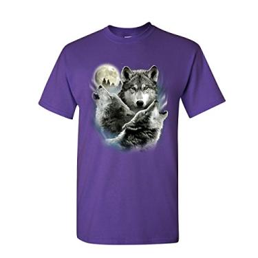 Imagem de Camiseta masculina Howling Wolf Pack Wild Wilderness Animals Nature Moon, Roxo, XXG