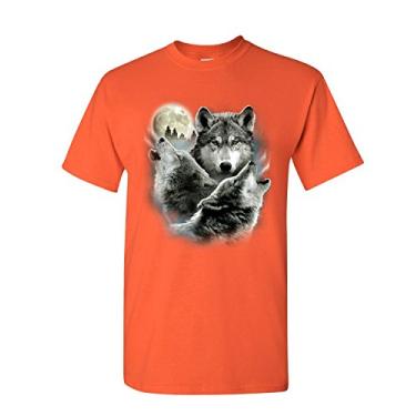 Imagem de Camiseta masculina Howling Wolf Pack Wild Wilderness Animals Nature Moon, Laranja, G