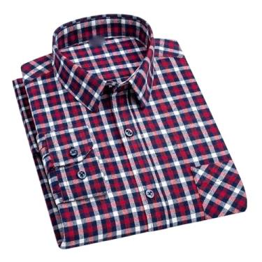 Imagem de Camisas xadrez de flanela para homens primavera algodão fácil de cuidar, não passar a ferro, roupas casuais, camisas de negócios, 880, GG
