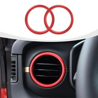 Imagem de RAZPOY JL Dash Air Vent Trim, capa de anel de saída de ar condicionado de painel compatível com acessórios internos Jeep Wrangler JL JLU e Gladiator JT 2024, vermelho alumínio
