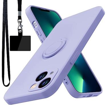 Imagem de YSLBWLE Capa para iPhone 13 Mini, suporte de anel giratório de 360° integrado | Forro de microfibra macio antiarranhões | Suporte para carro | Capa de celular para iPhone 13 Mini para meninas e