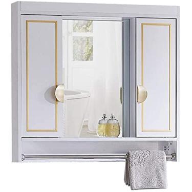 Imagem de Luz de armário de espelho de luxo armário de espelho de banheiro armário de espelho oculto montado na parede armário de madeira maciça vaso sanitário (cor: preto, tamanho: 60 * 12 * 70 cm) (branco 70