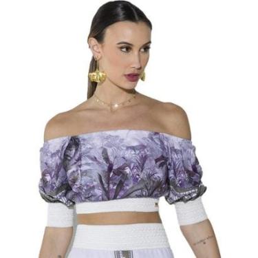 Imagem de Blusa Cropped Onça Preta Bufante Aldeia O23 Branco Feminino-Feminino