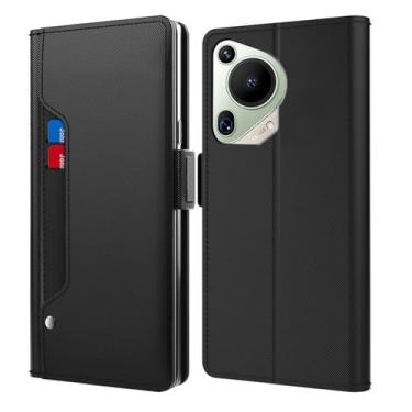 Imagem de HAZARA Capa carteira para Huawei Pura 70 Ultra/70 Pro/70 Pro+/70, capa flip de couro com compartimento para cartão, espelho e suporte, proteção interna de TPU, preta, 70