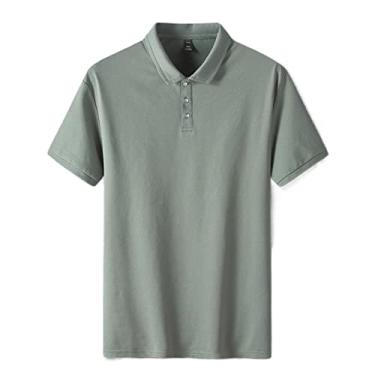 Imagem de Polos de golfe masculinos algodão cor sólida tênis camiseta secagem rápida regular ajuste colarinho estiramento manga curta esporte moda (Color : Green, Size : XXL)