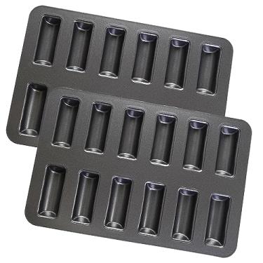 Imagem de Elesinsoz 2 formas de bolo Financier com 12 xícaras, 30 x 20 x 1,8 cm, molde de pão antiaderente, utensílios de cozinha para mini barras de forno, barra de granola para pão de milho (preto)