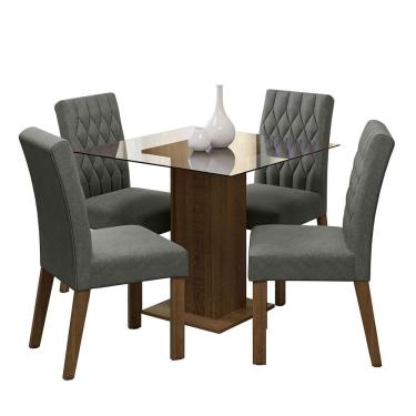 Imagem de Conjunto de Jantar Noemi 4 Lugares Tampo de Vidro com Cadeiras Estofadas Rustic 80x80cm