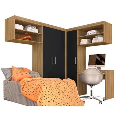 Imagem de Guarda Roupa Modulado Com Escrivaninha Luzia Bor/pr - Móveis Arapongas Boreal/preto Fosco