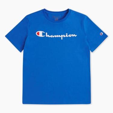 Imagem de Champion Camiseta para meninos, camiseta infantil para meninos, camiseta leve para crianças, escrita e estampa, Azul Crash, M