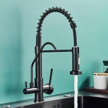 Imagem de Torneira de cozinha preta fosca com filtro, torneira purificadora de água, torneira dupla para água potável, misturador de purificação com rotação de 360 graus, TIPO B, preto fosco