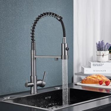 Imagem de Torneira de cozinha cromada com filtro, torneira de cozinha de água pura, alça dupla, torneiras misturadoras de cozinha purificadas para água potável quente e fria, Gun gery