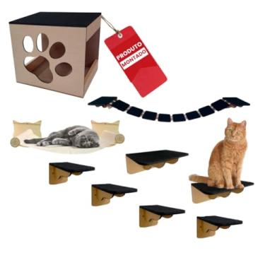 Imagem de Playground 9 Pçs Gatificação Em Mdf Fixo de Parede + Rede De Descanso Pet