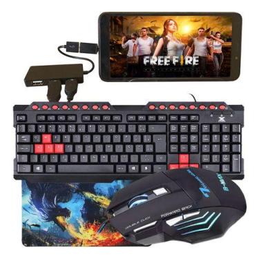 Imagem de Kit Teclado Mouse Pad Borda Costurada Jogos Performance Pubg - Kit mob