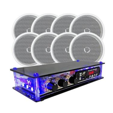 Imagem de Kit Receiver Som Ambiente + 8 Arandelas Caixa Coaxial Branca - ORION