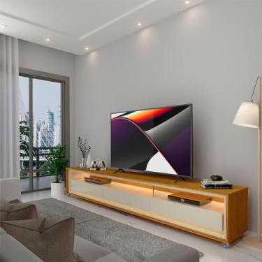 Imagem de Rack para TV Requinte 212 com LED Rodízios Naturale Off White - Gelius