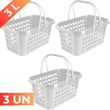 Imagem de Kit 3 Cesta Cestinha Plástica Supermercado Compras 3L c/ Alça Resisten