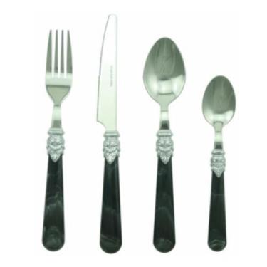 Imagem de Faqueiro Inox 24 Peças Preto Marmorizado Casambiente, Prata e Preto, 2