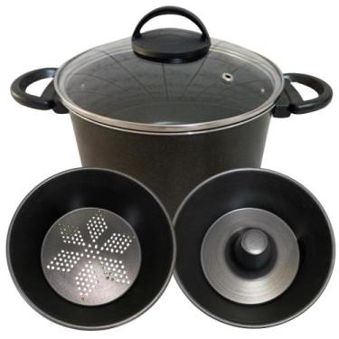 Imagem de kit Panela Banho Maria Pudim E Vapor de Cuscuz Antiaderente Interno e 