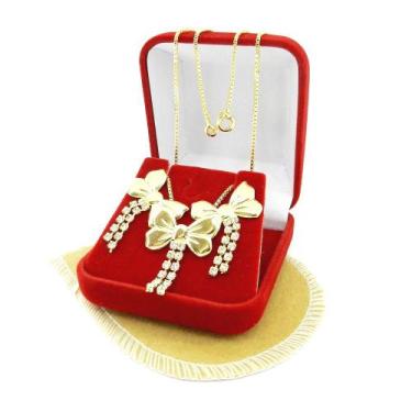 Imagem de Corrente Feminina 40cm + Brinco Folheada Ouro 18k CR371 - WNBIJOUTERIA