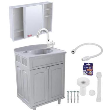 Imagem de Kit Gabinete Cinza para Banheiro Plástico Gab Max Astra 63cm Completo 