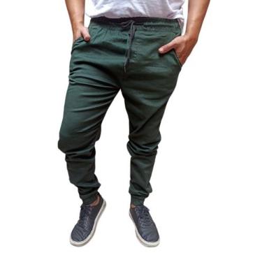 Imagem de Calça jogger masculino preto lisa e rasgada elastano jeans e sarja pro