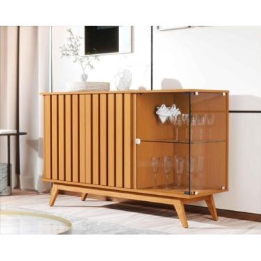 Imagem de Aparador Buffet Ripado Sala Açaí 3 Portas com Pés de Madeira com Vidro