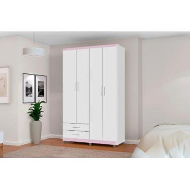 Imagem de Roupeiro / Guarda Roupas TI Solteiro 4 Portas Cor Branco / Rosa - SM