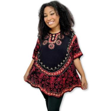 Imagem de Bata estilo Poncho Indiana Bordado e Tie Dye Batik Plus Size - Sarat M