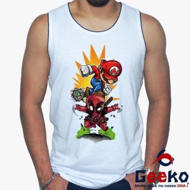 Imagem de Regata Mario e Deadpool 100% Algodão Mario Bros Geeko, Branco, GG