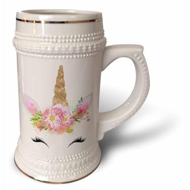 Imagem de 3dRose Bela ilustração de rosto de unicórnio dourado e rosa - Caneca de Stein, 510 g, 650 ml, branca